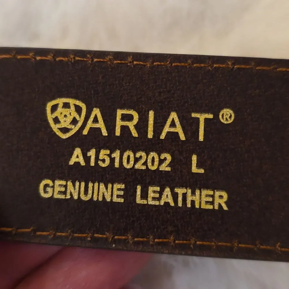 Ariat Genuine Leather Brown Embroidered Flowers Rhinestone Conches Belt Womens L